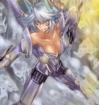  blue_eyes breasts cleavage coyote_tango dos_(james30226) headgear large_breasts mecha_musume pacific_rim personification shoulder_cannon silver_hair solo 