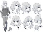  expressions greyscale highres idolmaster idolmaster_cinderella_girls mole mole_under_eye monochrome nobita pantyhose short_hair sketch smile solo takagaki_kaede 