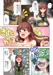  1boy 1girl :d admiral_(kantai_collection) anger_vein arai_harumaki blush breasts brown_eyes brown_hair bucket bucket_of_water cleavage comic commentary crying emphasis_lines highres jitome kantai_collection long_hair medium_breasts military military_uniform naval_uniform neckerchief ooi_(kantai_collection) open_mouth repair_bucket school_uniform serafuku smile streaming_tears tareme tears torn_clothes translated trolling uniform 
