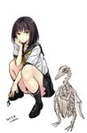  bird black_hair black_legwear bone cellphone dated full_body loafers looking_at_viewer nabeshima_tetsuhiro original panties pantyshot pantyshot_(squatting) penguin phone pleated_skirt school_uniform serafuku shoes simple_background skeleton skirt smartphone socks solo squatting underwear white_background white_panties yellow_eyes 