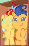  2015 3d4d beavernator blonde_hair blue_eyes blue_hair bow duo equestria_girls equine female flash_sentry_(mlp) friendship_is_magic hair horn male mammal multicolored_hair my_little_pony pegasus red_hair smile sunset_shimmer_(eg) two_tone_hair unicorn wings young 