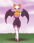  &lt;3 2015 anthro bat big_breasts black_nose boots breasts chaos_emerald cleavage clothed clothing female footwear green_eyes hair legwear looking_at_viewer makeup mammal navel rouge_the_bat scorpdk short_hair smile solo sonic_(series) standing thigh_high_boots tight_clothing white_hair wings 