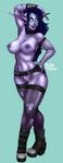  big_breasts blue_hair breasts clothing collar elbow_gloves elf erect_nipples facial_markings female fishnet gloves glowing glowing_eyes hair hand_on_hip humanoid legwear long_hair markings night_elf nipple_piercing nipples not_furry piercing pointy_ears pose pussy raised_arm simple_background slime_puddi solo tattoo thigh_highs tongue tongue_out tongue_piercing video_games warcraft world_of_warcraft 