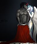  abs anthro bgn black_background black_hair cape clothing convenient_censorship cutie_mark duo equine feathered_wings feathers female friendship_is_magic hair hairy horn king_sombra_(mlp) male male/female mammal multicolored_hair muscles my_little_pony navel nipples nude pecs princess_celestia_(mlp) pubes simple_background standing unicorn wings 