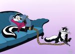  ambiguous_gender cat chain chained clothed clothing feline female file key looking_at_viewer looney_tunes male mammal penelope_pussycat pep&eacute;_le_pew skunk smile sofa unknown_artist warner_brothers 