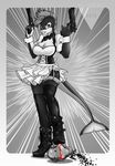  2015 abstract_background black_and_white bra breasts cetacean cleavage clothed clothing collaboration female gun hair handgun llmixll maid_uniform mammal marine monochrome nocran orca pistol pose ranged_weapon simple_background skirt smile solo solo_focus treblinka underwear weapon whale 