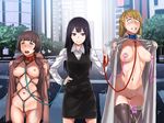  3girls ahegao artist_request bdsm black_hair blonde_hair blue_eyes blush bondage bound breasts brown_eyes brown_hair character_request clenched_teeth collar exhibitionism femdom flashing hand_on_hip humiliation large_breasts leash long_hair multiple_girls navel nipple_vibrator nipples office_lady open_clothes open_coat outdoors pubic_hair public purple_eyes pussy_juice rolling_eyes shaved_pussy shibari short_hair slave sweat teeth thighhighs trembling trench_coat vibrator yuri 