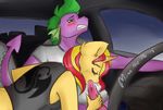  2015 aged_up anthro anthrofied balls blush clothing dragon equestria_girls equine erection fellatio female friendship_is_magic horn horse male mammal mina-the-pie my_little_pony open_mouth oral penis pony roadhead sex spike_(mlp) sucking sunset_shimmer_(eg) vein veiny_penis 