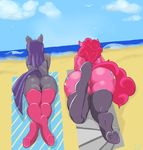  beach big_butt butt chubby clothing cutie_mark deviliveb dock duo earth_pony equine female friendship_is_magic hair horse legwear lying mammal maud_pie_(mlp) my_little_pony on_front pink_hair pinkie_pie_(mlp) pony purple_hair rear_view sea seaside sibling sisters thick_thighs thigh_highs towel underhoof water 