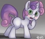  2015 animal_genitalia blush cub dock equine equine_pussy female feral friendship_is_magic green_eyes hair hi_res horn looking_at_viewer mammal multicolored_hair my_little_pony open_mouth ponypron purple_hair pussy raised_tail solo surprise sweetie_belle_(mlp) two_tone_hair unicorn young 