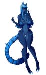  2015 alpha_channel anthro areola big_breasts blue_eyes blue_fur blue_hair blue_lips breasts cat claws dark_skin feline female fur genital_piercing hair half-closed_eyes hi_res hindpaw long_hair looking_at_viewer mammal navel nipple_piercing nipples paws piercing pussy rebeccacablah smile solo standing striped_fur stripes thick_thighs toe_claws wide_hips 