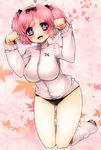  1girl blue_eyes bow breasts buruma commentary_request hair_bow hibari_(senran_kagura) jacket large_breasts looking_at_viewer open_mouth patatata paw_pose pink_hair senran_kagura senran_kagura_shoujo-tachi_no_shin'ei short_hair short_twintails smile solo symbol-shaped_pupils track_jacket twintails 