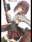  :| absurdres bike_shorts bow_(weapon) brown_eyes brown_hair closed_mouth crossbow flat_chest headband headgear highres kantai_collection looking_at_viewer looking_to_the_side mecha_musume pleated_skirt short_hair simple_background sketch skirt solo tai_(nazutai) taihou_(kantai_collection) twitter_username v-shaped_eyebrows weapon white_background 