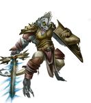  armor claws clothing dungeons_&amp;_dragons khorak lizard loincloth male melee_weapon official_art pathfinder piercing reptile scalie shield shoulder_pads sword troglodyte weapon yellow_eyes 