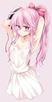  adjusting_hair apron armpits blush breasts hata_no_kokoro highres mask maturiuta_sorato naked_apron pink_hair ponytail purple_eyes small_breasts solo touhou 