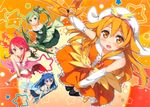  absurdres asagi_asuka blue_eyes blue_hair blush green_eyes green_hair highres hiiragi_mako huge_filesize kantoku long_hair magical_suite_prism_nana multiple_girls open_mouth orange_eyes orange_hair oribe_kotone red_eyes red_hair scan skirt smile washioka_itaru 