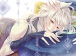  animal_ears bad_id bad_pixiv_id fox_ears hand_on_another's_head head_out_of_frame japanese_clothes kogitsunemaru lap_pillow long_hair male_focus nipponia_nippon parted_lips red_eyes sleeveless solo_focus touken_ranbu 