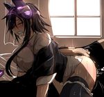  1girl admiral_(kantai_collection) black_hair black_legwear blush closed_eyes dress_shirt hetero kantai_collection neckerchief no_pants off_shoulder panties panties_around_one_leg sex shiba_yuuki shirt short_hair tenryuu_(kantai_collection) thighhighs underwear 