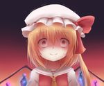  anger_vein angry ascot blonde_hair commentary_request constricted_pupils flandre_scarlet hat highres kuro_(baseball0000) red_eyes shaded_face short_hair side_ponytail smile solo touhou trembling wings 