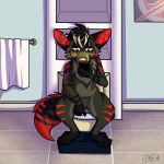  bathroom canine dirge_(iamsparkywolf) featureless_crotch feces mammal phone piercing pooping sitting thecluelessfox toilet wolf 