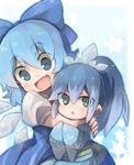  blue cirno fairy gradient gradient_background hug multiple_girls touhou touhou_project 