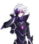  add_(elsword) black_sclera bodysuit cropped_jacket diabolic_esper_(elsword) elsword gloves hand_on_own_face highres hwansang male_focus messy_hair official_art popped_collar purple_eyes solo transparent_background white_hair 