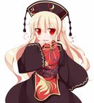 blonde_hair chinese_clothes junko_(touhou) long_hair long_sleeves nikku_(ra) open_mouth red_eyes smile solo tabard touhou very_long_hair wide_sleeves 