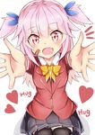  bandaid blush fang heart highres original outstretched_arms pink_eyes pink_hair skirt solo sylphine sylphy_(sylphine) thighhighs 