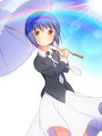  blue_hair brown_eyes hairband highres little_busters! lliissaawwuu2 nishizono_mio short_hair solo umbrella 