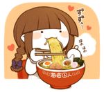  blush_stickers braid brown_hair chibi chopsticks dot_pupils eating egg_yolk food kamaboko meat mogeko_(okegom) narutomaki noodles oounabara_to_wadanohara pointy_ears ramen seaweed solo spoon spring_onion wadanohara 