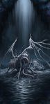  back bloodborne creepy dark ebrietas_daughter_of_the_cosmos from_software gradient gradient_background kneeling long_image monster multiple_arms no_humans solo tatsuya_(atelier_road) tentacle wings 
