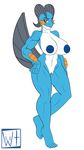  2015 anthro anthrofied big_breasts breasts huge_breasts inverted_nipples mammal muscles nintendo nipples pok&eacute;mon simple_background swampert video_games white_background wiitenuant yellow_eyes 