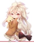  :t bad_id bad_pixiv_id chibi from_behind full_body japanese_clothes kogitsunemaru korilakkuma long_hair looking_at_viewer looking_back low-tied_long_hair male_focus nipponia_nippon red_eyes san-x solo standing stuffed_toy tears touken_ranbu white_background younger 