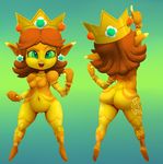  ass breasts brown_hair crown ds gradient gradient_background green_eyes green_sclera huge_ass imp nintendo outta_sync pointy_ears princess_daisy solo super_mario_bros. super_mario_land wide_hips 