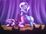  2015 absurd_res anthro domination equine female feral friendship_is_magic hi_res horn magic mammal my_little_pony open_mouth otakuap public public_humiliation pussy pussy_juice saliva sex smirk tongue tongue_out trixie_(mlp) twilight_sparkle_(mlp) unicorn winged_unicorn wings 