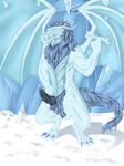 4_toes anthro blue_eyes blue_fur bone claws digitigrade dragon erection frost_dragon fur horn ice looking_at_viewer male muscles nude penis precum pubes runescape scalie snow toe_claws toes velrizoth video_games 
