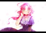  ahoge dress gakkou_gurashi! kiocotton long_hair looking_at_viewer pink_hair ribbon sakura_megumi smile solo wind yellow_eyes 