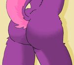  ambiguous_gender butt butt_shot canine female fur mammal purple_fur raised_tail simple_background solo unknown_artist yellow_background 