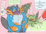  bed blush caught clawlion embarrassed male mega_evolution mega_sceptile mega_swampert nintendo pok&eacute;mon simple_background sweat video_games 