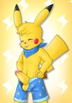  anthro ascot balls blush clothed clothing cute diskodeath erection eyes_closed fan_character hair half-dressed hand_on_hip humanoid_penis long_ears male mammal mouse nintendo penis pikachu pok&eacute;mon rodent rosy_cheeks short_hair shorts smile solo standing tongue tongue_out video_games 