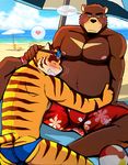 bear bearlovestiger13 clothing duo feline juuichi_mikazuki male male/male mammal morenatsu nipples swimsuit tiger torahiko_(morenatsu) 