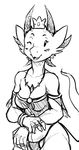  blush breasts claws cleavage clothed clothing crown female guoh horn kobold kobold_princess looking_at_viewer monochrome necklace one_eye_closed princess royalty smile solo towergirls wink 