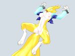  bdsm bondage bound breasts clothed clothing digimon female glowing glowing_eyes half-dressed nipples open_mouth renamon solo thunder-renamon tongue tongue_out 