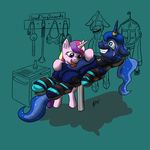  2015 absurd_res ball_gag blindfold blue_eyes blue_hair bottle bound chair clothing collar dombrus duo equine feathers female flog friendship_is_magic gag gold_(metal) hair hi_res horn licking loose_feather magic_inhibitor mammal my_little_pony pajamas ponytail princess_cadance_(mlp) princess_luna_(mlp) purple_eyes quill riding_crop ring skinsuit smile sparkles story_in_description straitjacket table tears tickle_fetish tickle_torture tickling tongue tongue_out winged_unicorn wings 
