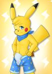  anthro ascot balls blue_eyes blush bulge clothed clothing cute diskodeath erection fan_character hair half-dressed hand_on_hip long_ears male mammal mouse nintendo one_eye_closed pikachu pok&eacute;mon rodent rosy_cheeks short_hair shorts smile solo standing tongue tongue_out video_games wink 