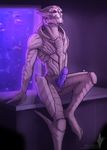  alien animal_genitalia anthro barefoot erection essence_of_rapture fish fish_tank genital_slit half-closed_eyes male marine mass_effect penis sharp_teeth sitting slit smile solo teeth turian video_games 