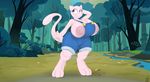  absurd_res badgerben big_breasts breasts clothed clothing erect_nipples female hi_res huge_breasts legendary_pok&eacute;mon mew nintendo nipple_slip nipples outside pok&eacute;mon pose purple_eyes raised_arm skimpy smile solo thick_thighs tight_clothing video_games voluptuous wide_hips 