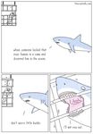  cage comic english_text feral fish human humor mammal marine open_mouth scuba_diver scuba_gear shark sharp_teeth teeth text the_truth theycantalk 