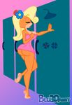  2015 bandicoot big_butt blonde_hair blu3danny bottomless breasts butt clothed clothing coco_bandicoot crash_bandicoot_(series) female flower gradient_background hair half-dressed huge_butt lipstick mammal marsupial plant shower side_boob simple_background suggestive towel underbutt video_games 