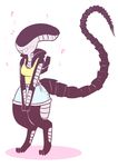  2015 alien alien_(franchise) anthro blush breasts catboots clothed clothing cute female smile solo thick_thighs wide_hips xenomorph 
